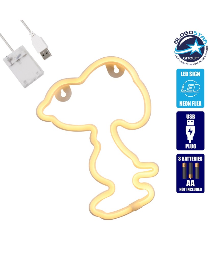 GloboStar® 78578 Φωτιστικό Ταμπέλα Φωτεινή Επιγραφή NEON LED Σήμανσης SNOOPY 5W με Καλώδιο Τροφοδοσίας USB - Μπαταρίας 3xAAA (Δεν Περιλαμβάνονται) - Θερμό Λευκό 2700K